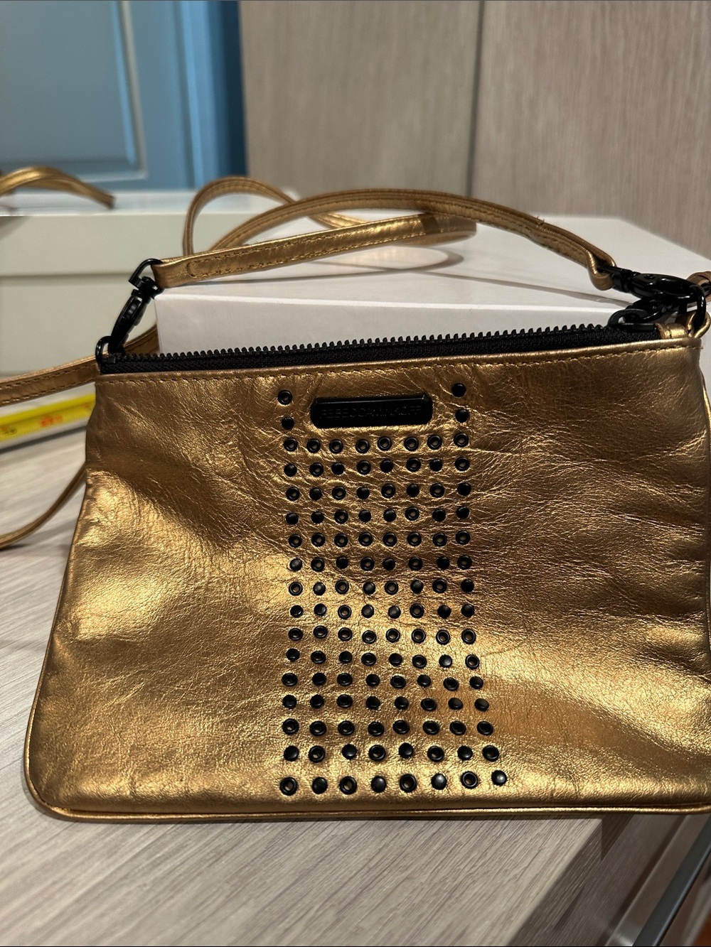 Rebecca Minkoff Metallic Gold Studded Crossbody Bag